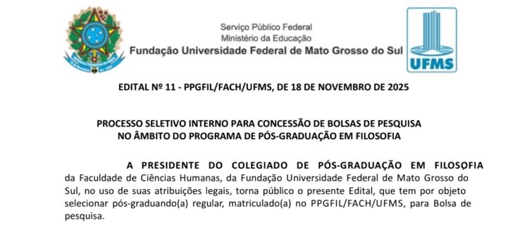 Publicado Edital Processo Concessão de Bolsas de Pesquisa