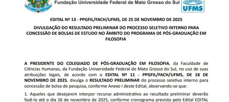 Publicado Resultado Preliminar Processo concessão de Bolsa
